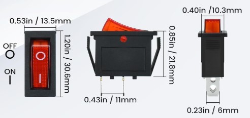 Interruptor SPST rectangular 3 pines - Imagen 2